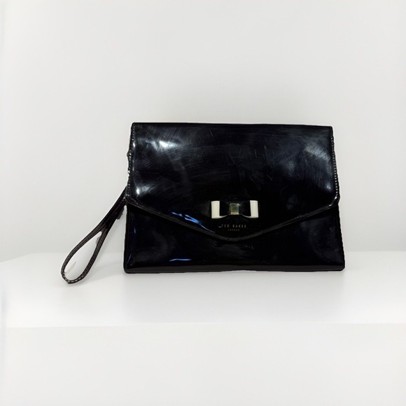 Ted Baker Handbags - Ted Baker Bow Clutch Cersei Black Patent Leather With Wrist Strap